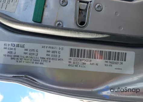 2015 Dodge Dart Sxt z USA, uszkodzony, nr VIN 1C3CDFBB7FD432139